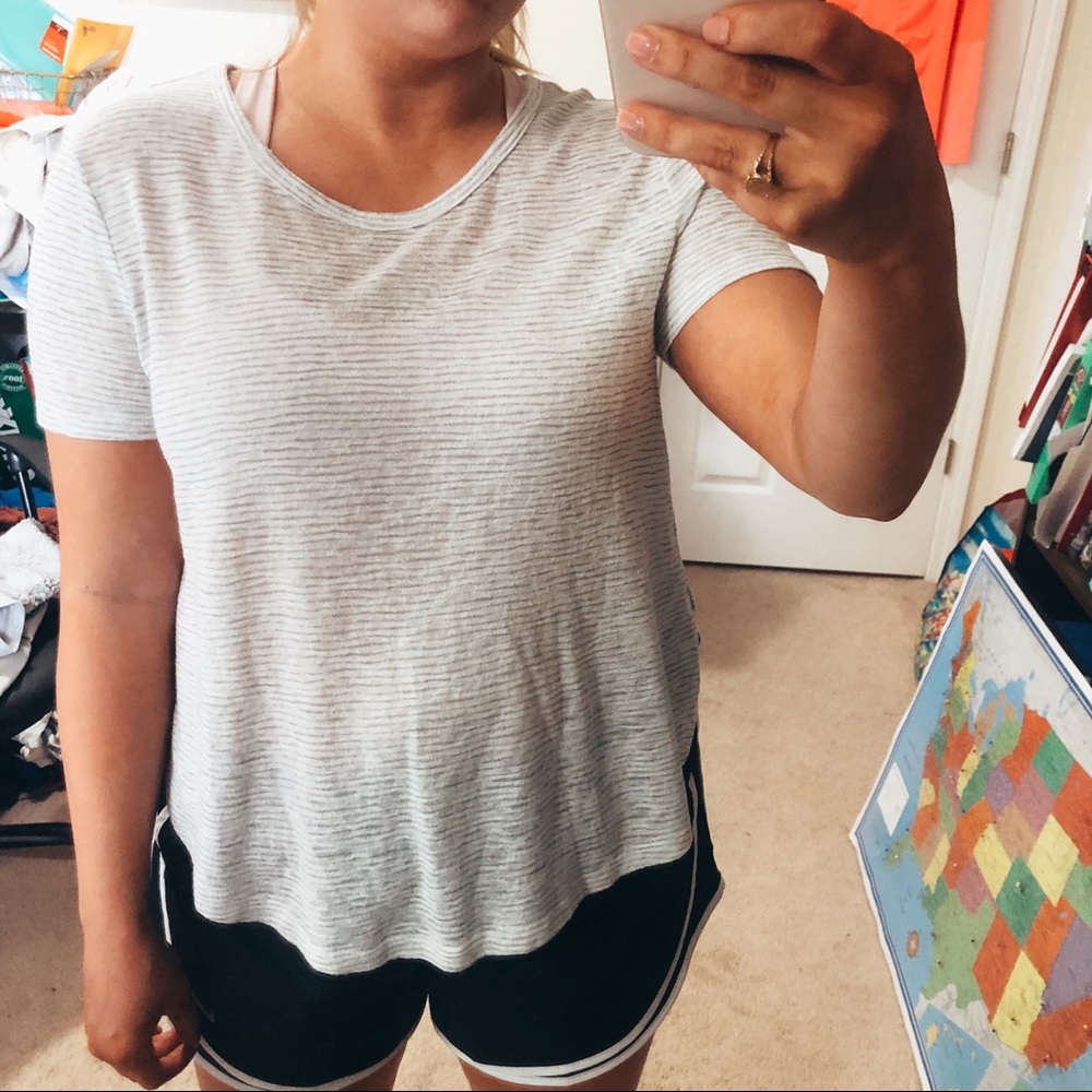 Athleta Short Sleeve Grey Stripe Marl Tee Small